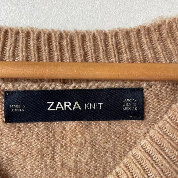 Zara Knit Exposed Seam Oversized Jumper Sweater Tan Beige Sz Small - Picture 7 of 8